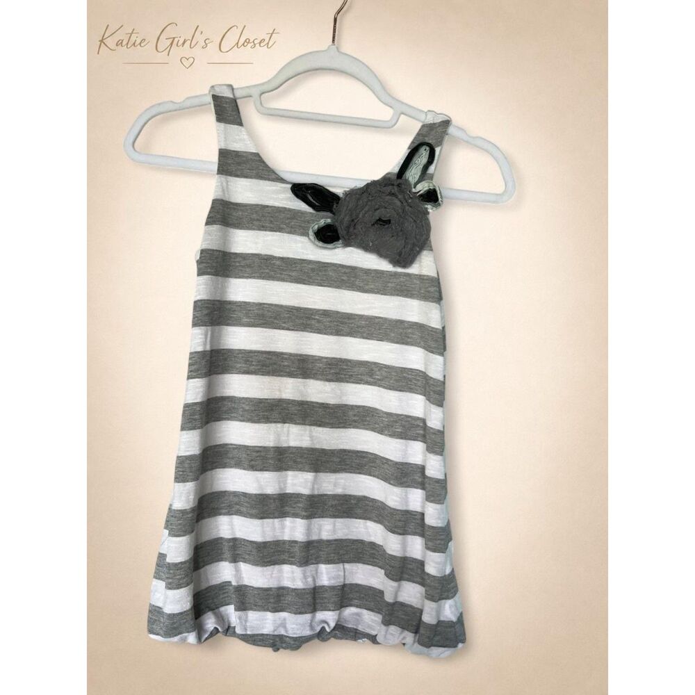 Kiddo by Katie Girls Size 10 Gray White Striped 3D Flower Tank Top